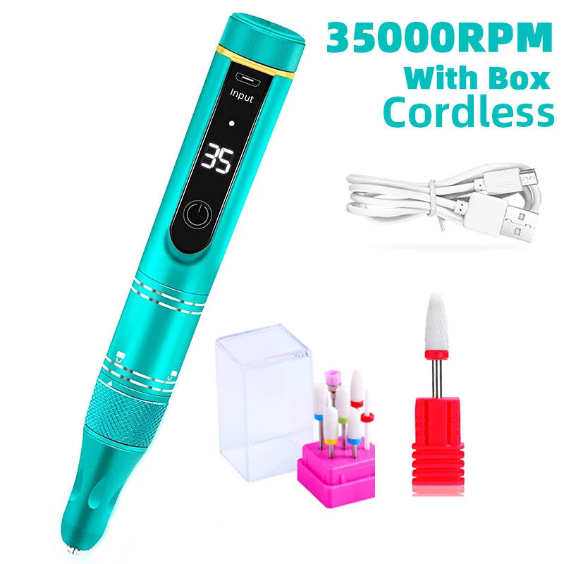 35000 RPM Cordless Electric Nail Drill Machine – Rechargeable Nail Drill Pen for Gel Polishing & Salon-Quality Nail Care