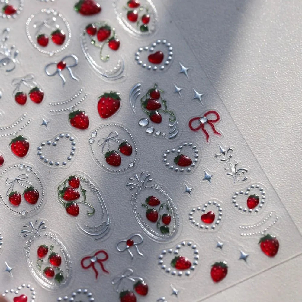 5D Strawberry & Cherry Nail Stickers – DIY Sweet Fruit Manicure Decals