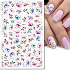 3D Butterfly & Flower Nail Art Stickers – Blue & Purple Decals for Manicure