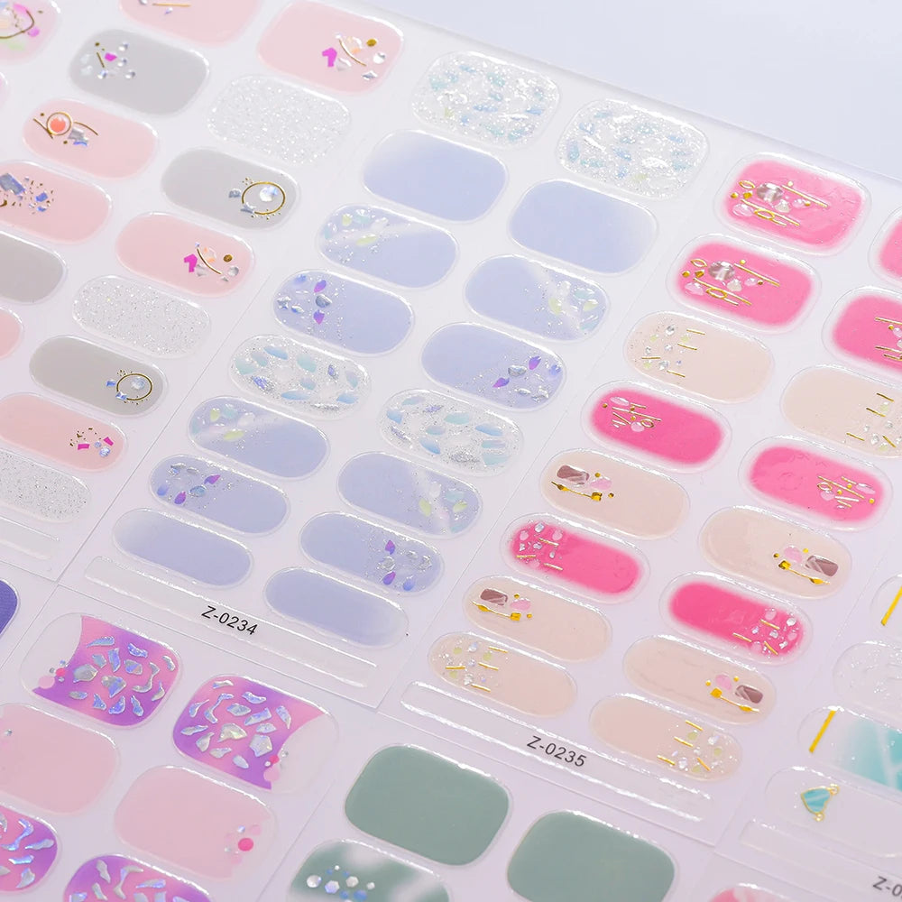 Dopamine Color 5-Sheet Nail Sticker Set – 80 Tips, 3D Foil & Line Full-Cover Wraps