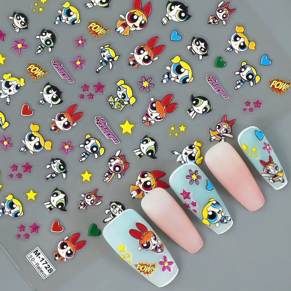 Kawaii Powerpuff Girls Nail Stickers – Cartoon Anime Nail Decals