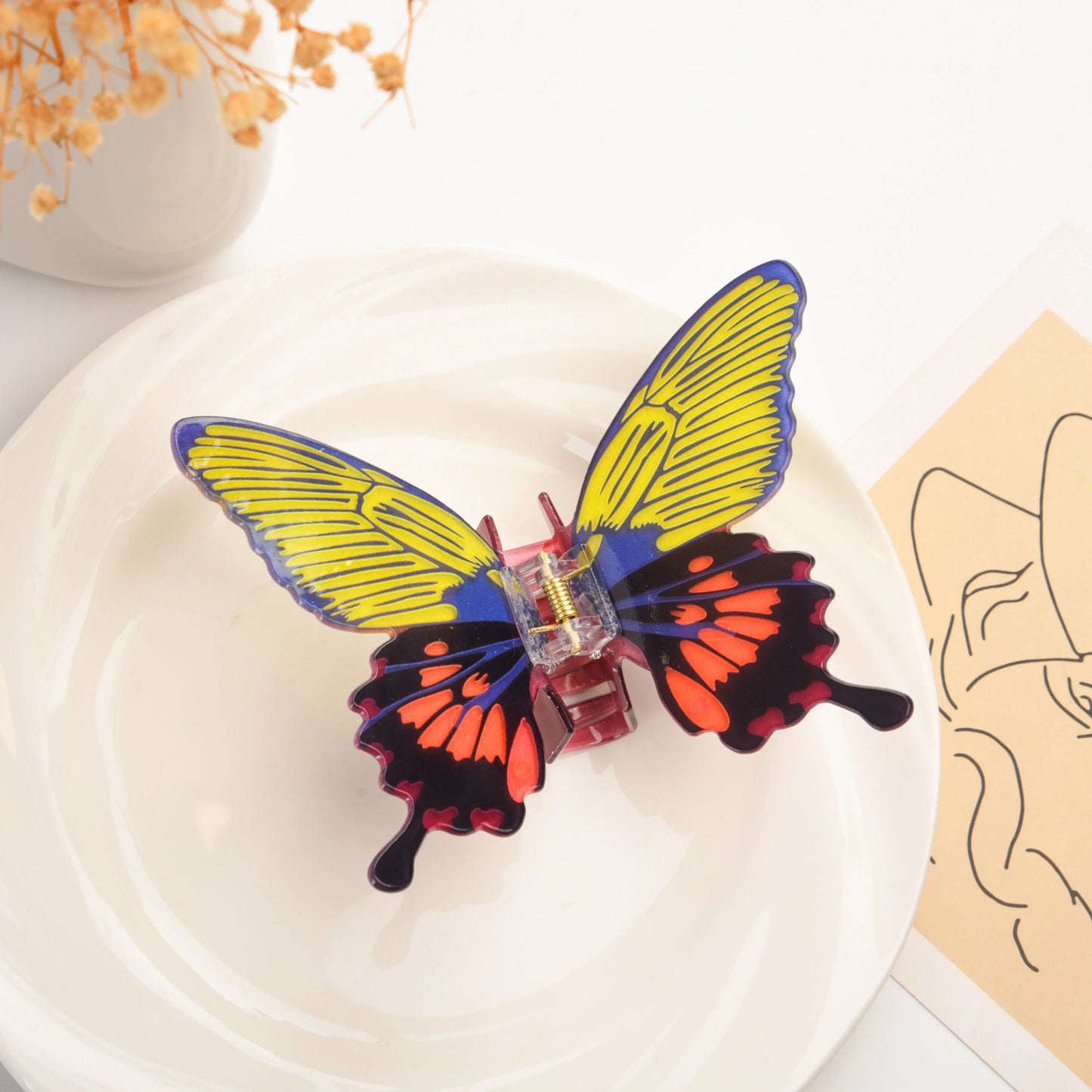 DuoShang Sweet Colorful Butterfly Hair Claw – Large Acrylic Simulated Butterfly Hair Clip for Women