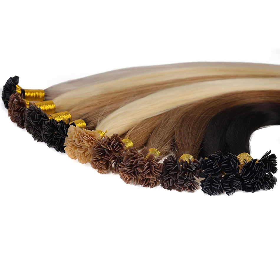 BHF Straight Flat Tip Human Hair Extensions – 1g/Strand, Keratin Fusion, Blonde & Brown