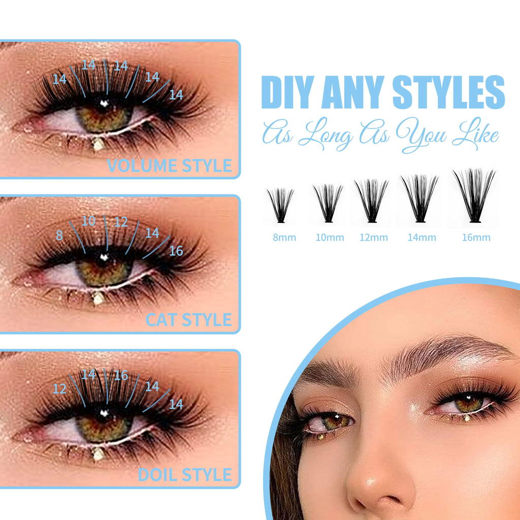 DIY Lash Extension Kit – 280 Clusters with Bond, Seal, Remover & Tweezers (40/50 Pack)