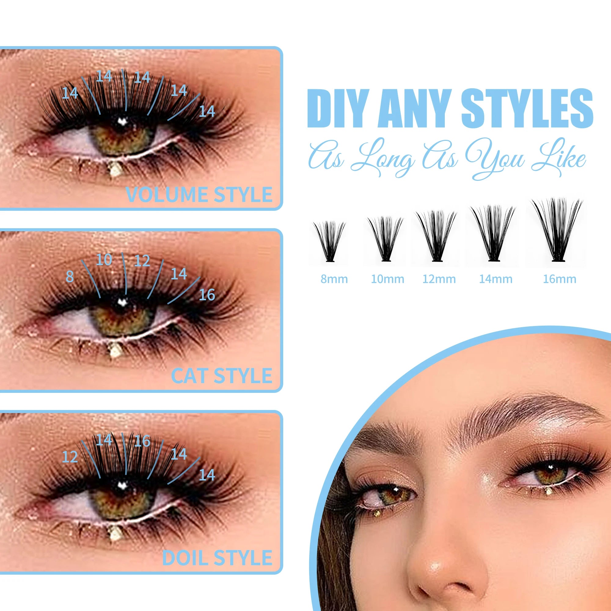 DIY Lash Extension Kit – 280 Clusters with Bond, Seal, Remover & Tweezers (40/50 Pack)