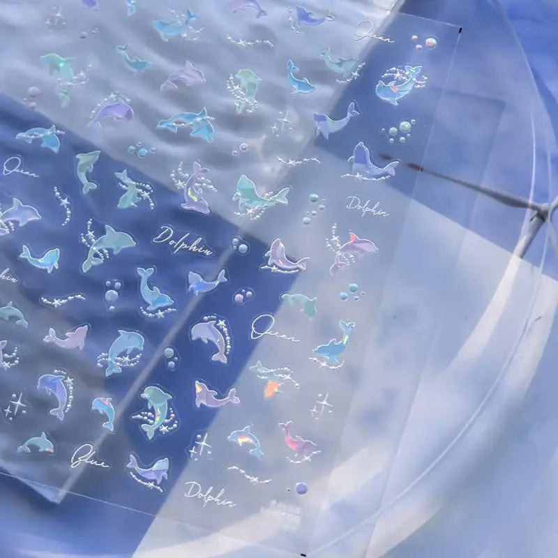 3D Summer Ocean Nail Stickers – Shell, Bubble & Dolphin Decals