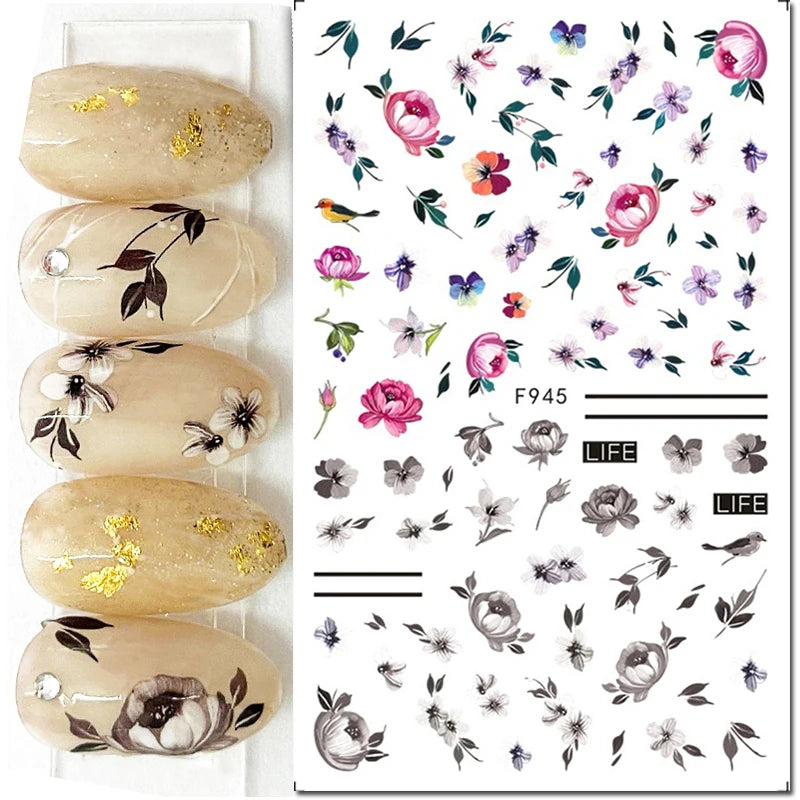 3D Floral & Butterfly Nail Art Stickers Decals