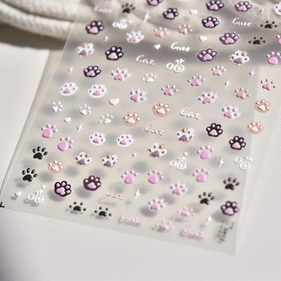 5D Jelly Cat Paw Nail Stickers – Pink Cartoon 3D Manicure Decals
