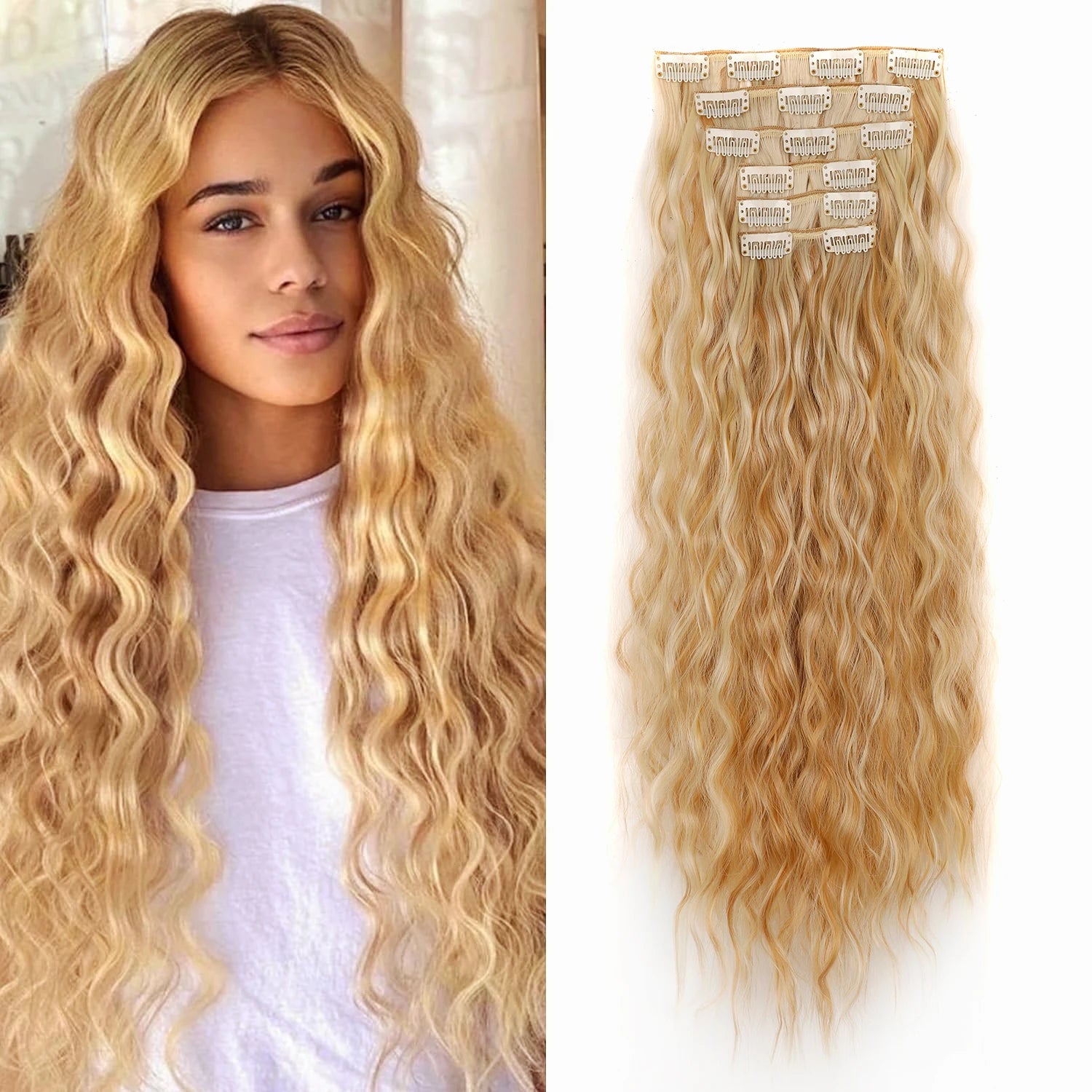 6PCS 20" Curly Synthetic Clip-In Hair Extensions – Wavy Style