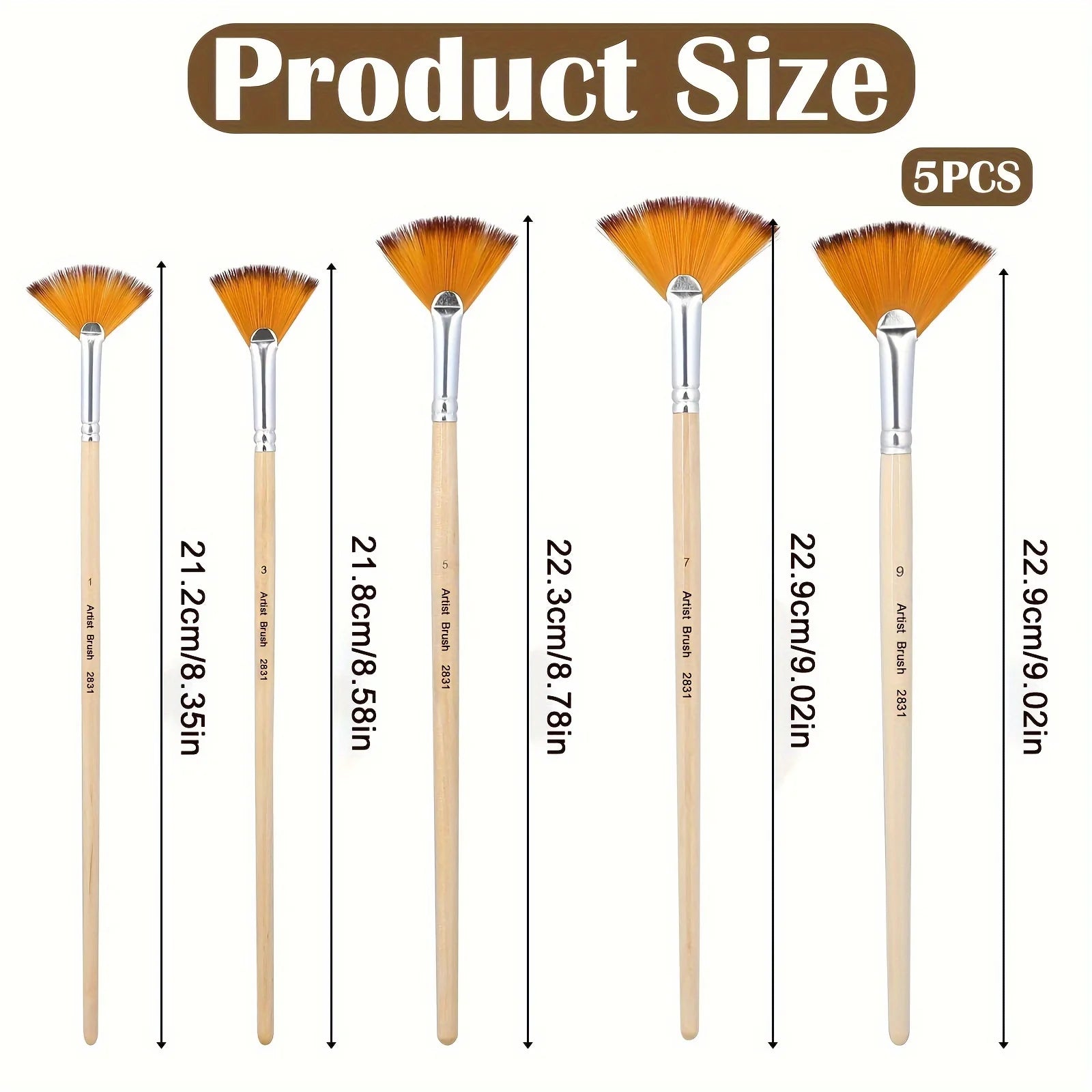 5pcs Fan Paint Brush Set – Nylon Hair Brushes for Acrylic, Oil & Watercolor Painting