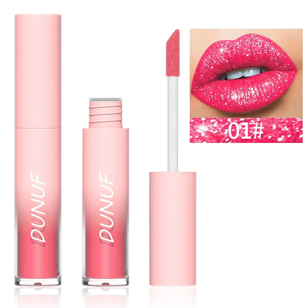 Diamond Glitter Liquid Lip Gloss – Long-Lasting, Waterproof, Non-Stick, Metallic Shine
