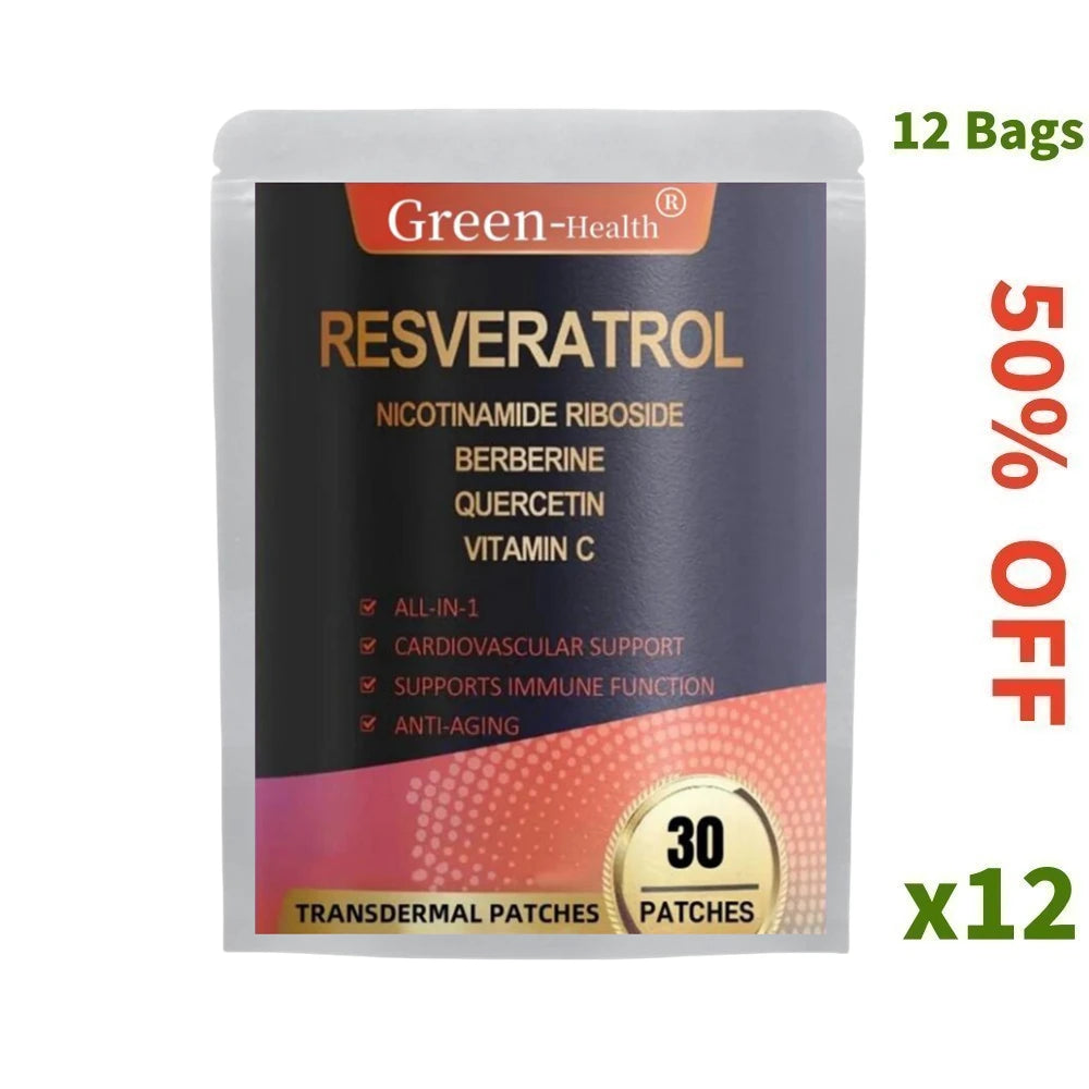 30 Patches Resveratrol Transdermal Patches With Berberine Quercetin Antioxidant Heart Support