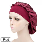 Adjustable Solid Satin Bonnet – Long Hair Care Sleep Hat for Women, Silk Head Wrap & Shower Cap
