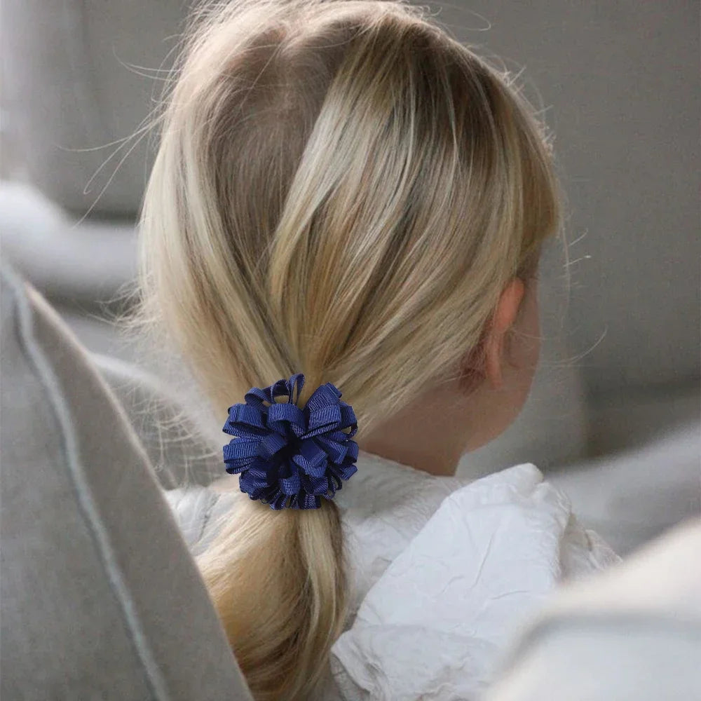 2Pcs Double Color Ribbon Flower Hairpins – Handmade Princess Hair Clips & Barrettes for Girls