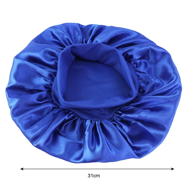New Women’s Satin Solid Wide-Brimmed Sleeping Hat – Unisex Elastic Head Wrap Bonnet for Hair Care