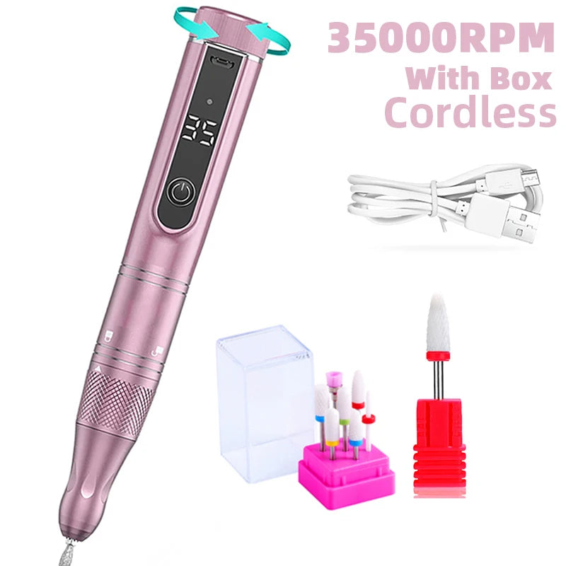 35000 RPM Cordless Electric Nail Drill Machine – Rechargeable Nail Drill Pen for Gel Polishing & Salon-Quality Nail Care