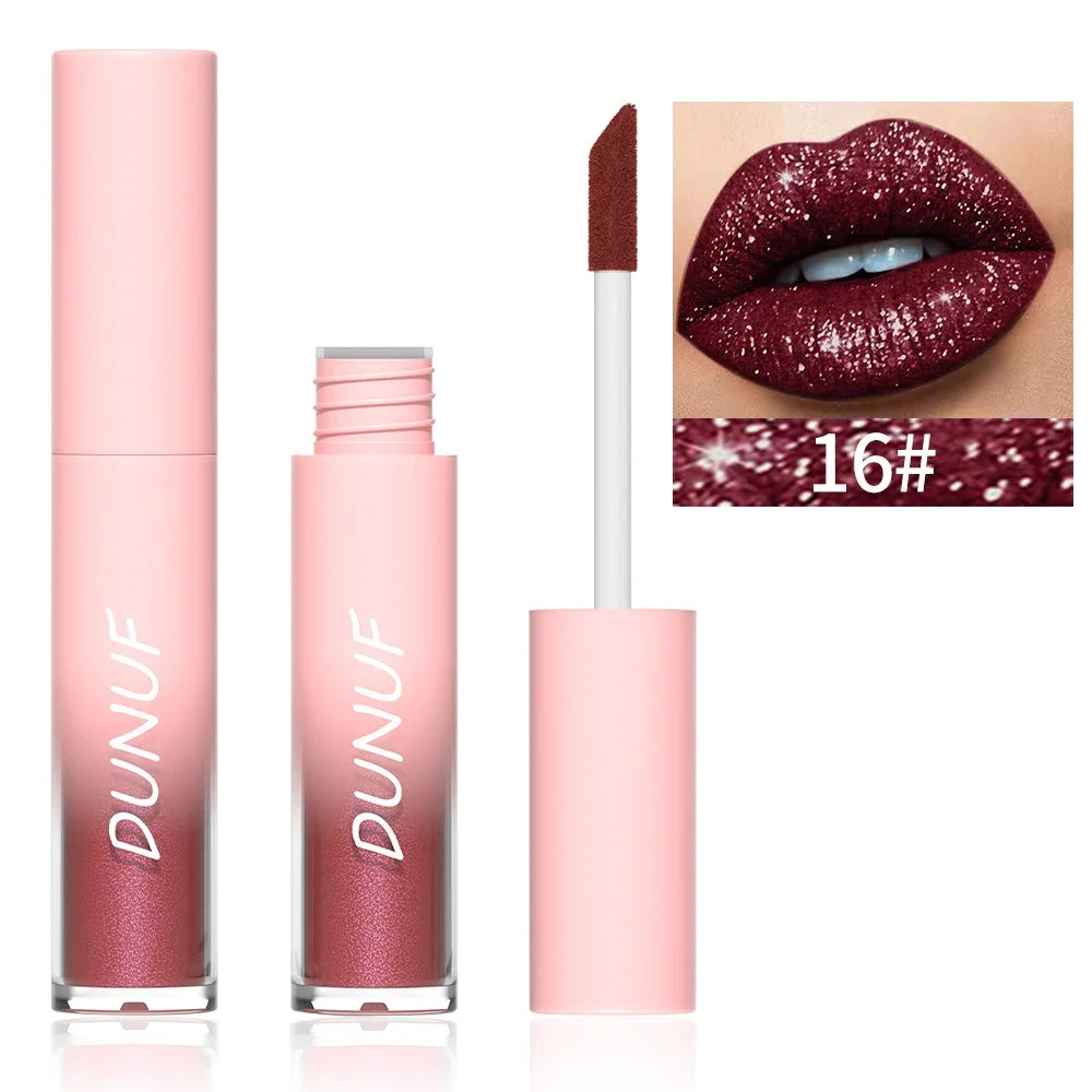 Diamond Glitter Liquid Lip Gloss – Long-Lasting, Waterproof, Non-Stick, Metallic Shine