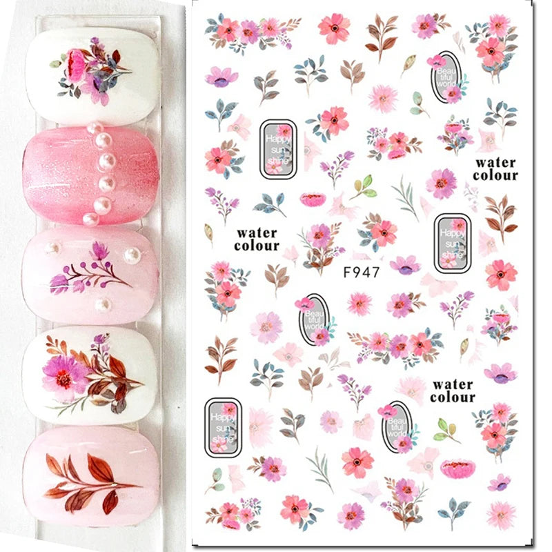 3D Floral & Butterfly Nail Art Stickers Decals
