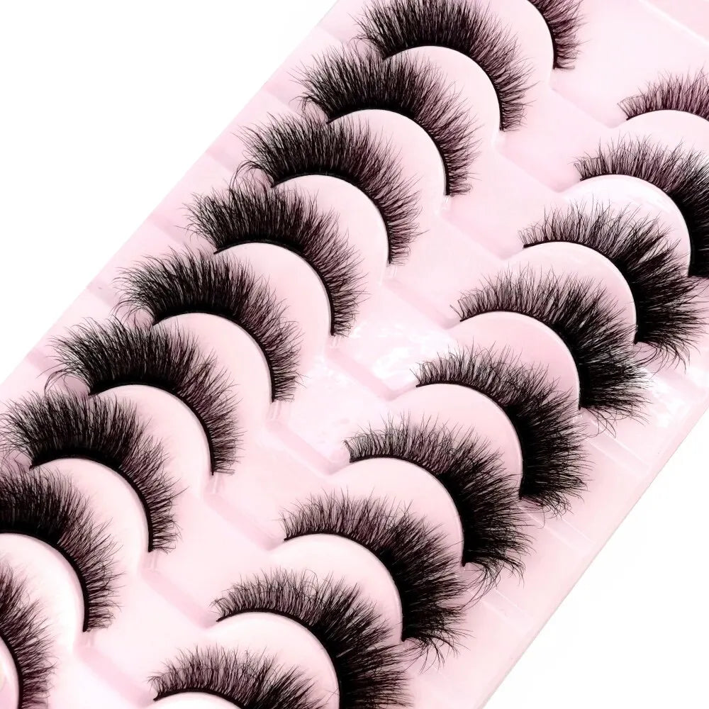 Cat Eye Wispy Mink Lashes – 10 Pairs, Natural Fluffy Long & Short False Eyelashes