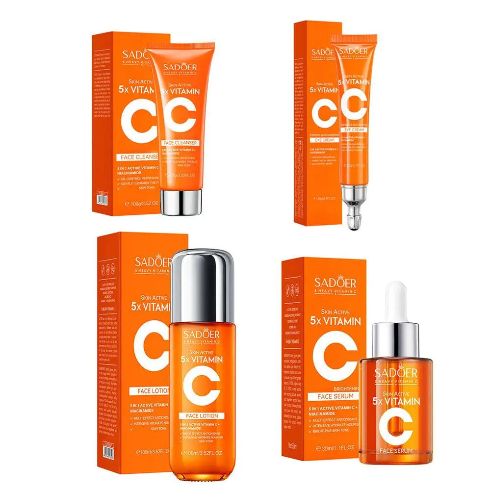 5x Vitamin C Skincare Set – Cleanser, Lotion, Eye Cream & Serum for Brightening & Even Skin Tone