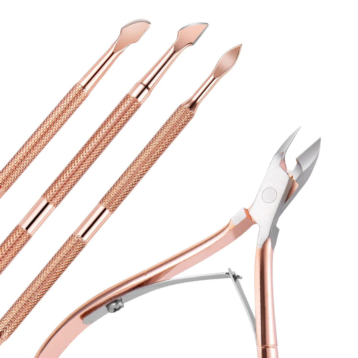 1/3pcs Double-Ended Stainless Steel Cuticle Pusher Set – Dead Skin Remover & Cuticle Scissors, 4pcs Rose Gold Manicure Tools