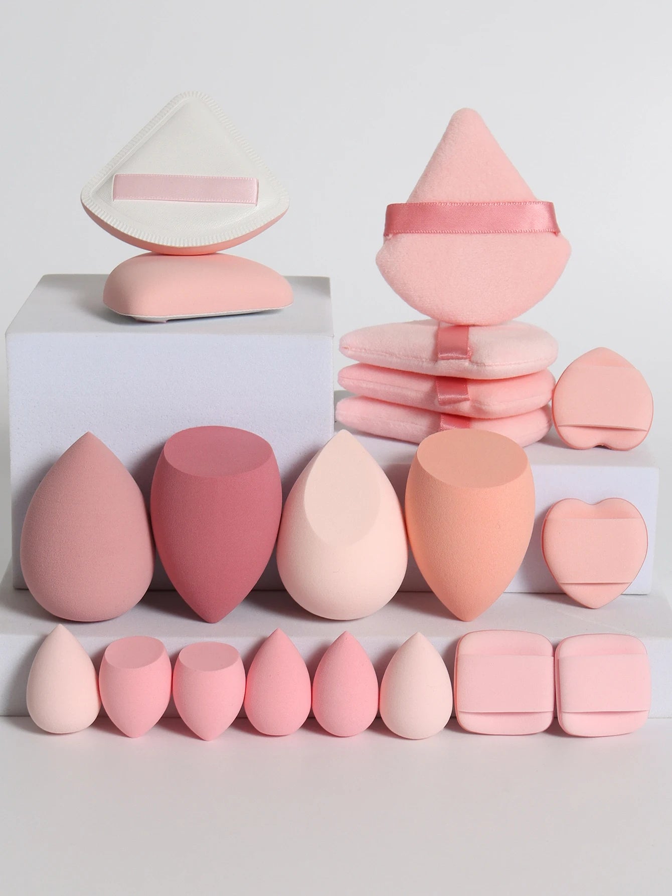 20 Pcs Pink Makeup Sponge & Puff Set for Face Cream, Powder, and Concealer – Soft Blending Applicator Tool