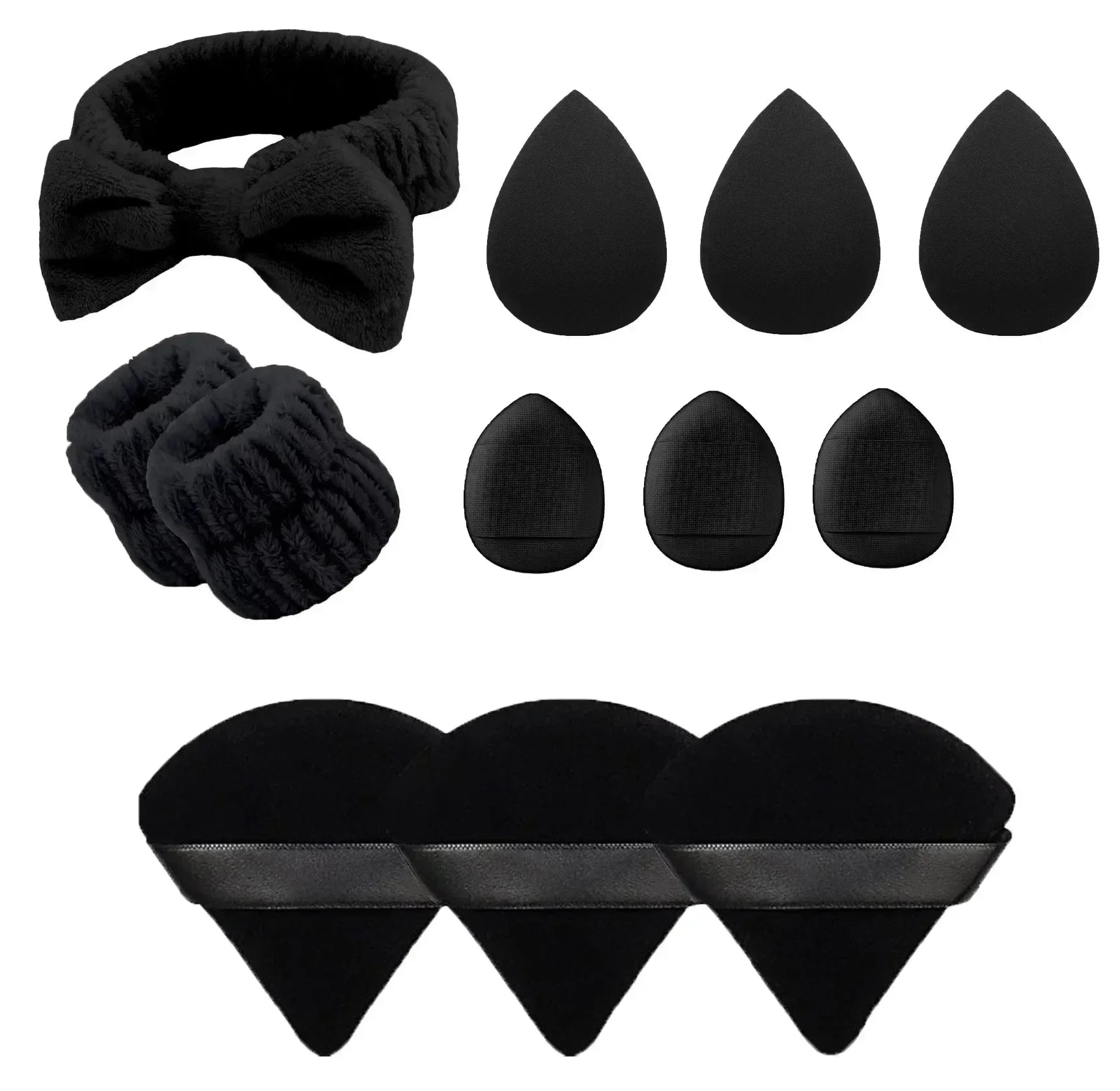 12Pcs Makeup Sponge Blender Set with Foundation Sponges, Powder Puff, Spa Headband & Wristbands – Complete Makeup Tools Accessories Kit