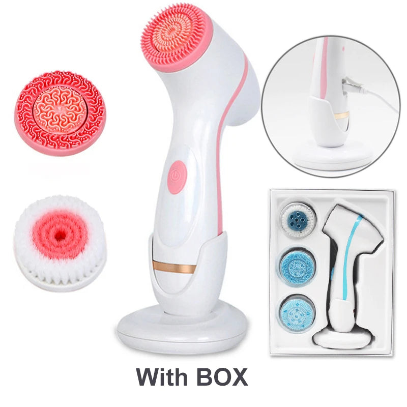3-in-1 Ultrasonic Electric Facial Cleansing Brush – Sonic Rotating Massager & Galvanic Blackhead Remover Tool