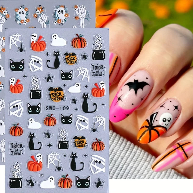 2-Pack Halloween 3D Nail Art Stickers – Self-Adhesive DIY Manicure Decals