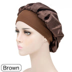 Adjustable Solid Satin Bonnet – Long Hair Care Sleep Hat for Women, Silk Head Wrap & Shower Cap