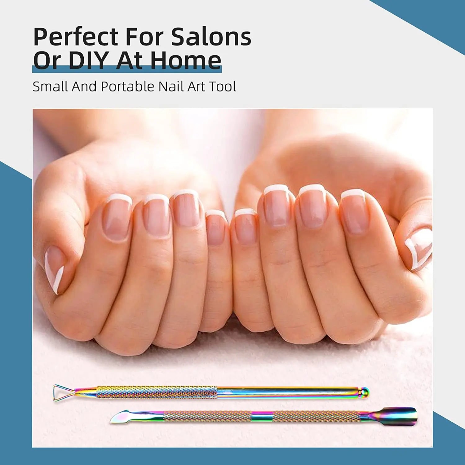 Double-Ended Cuticle Pusher & Spoon Nail Cleaner – Stainless Steel Triangle Gel Polish Remover Tool