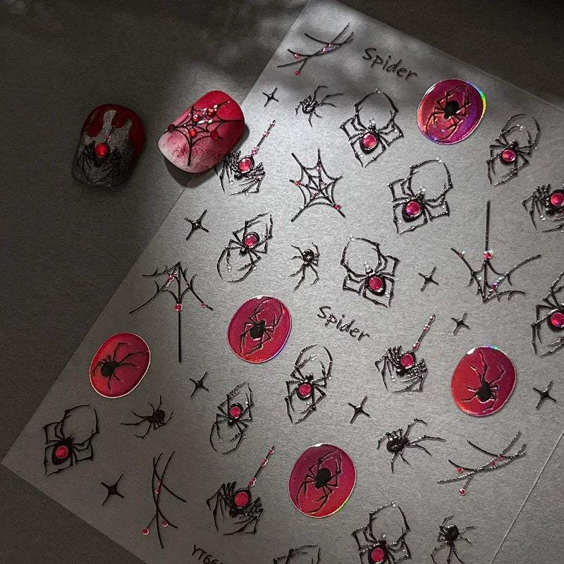 3D Halloween Nail Stickers – Laser Ghost, Spider & Pumpkin Decals