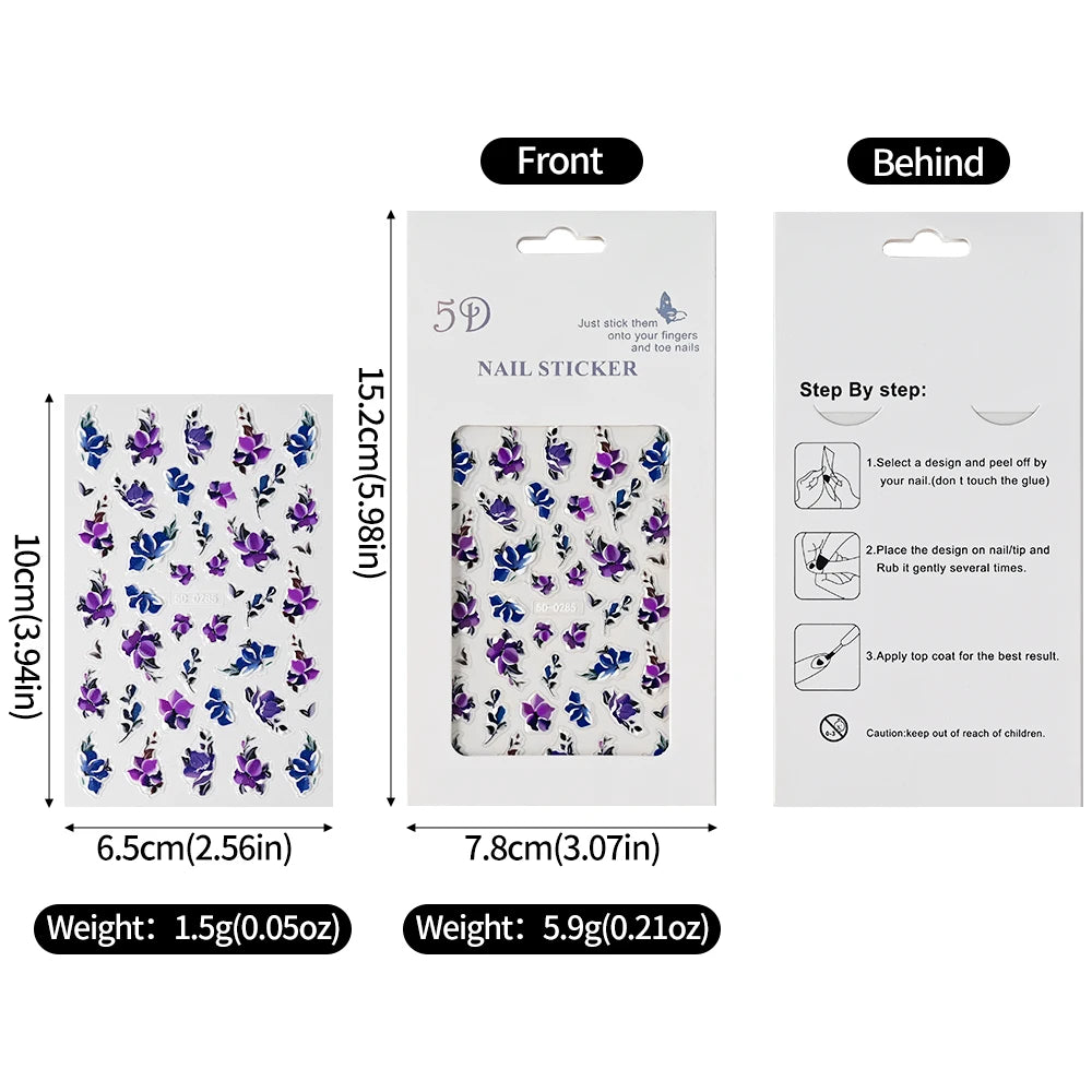 5D Spring Flower Nail Art Stickers – Colorful Daisy & Vine Decals for DIY Nails
