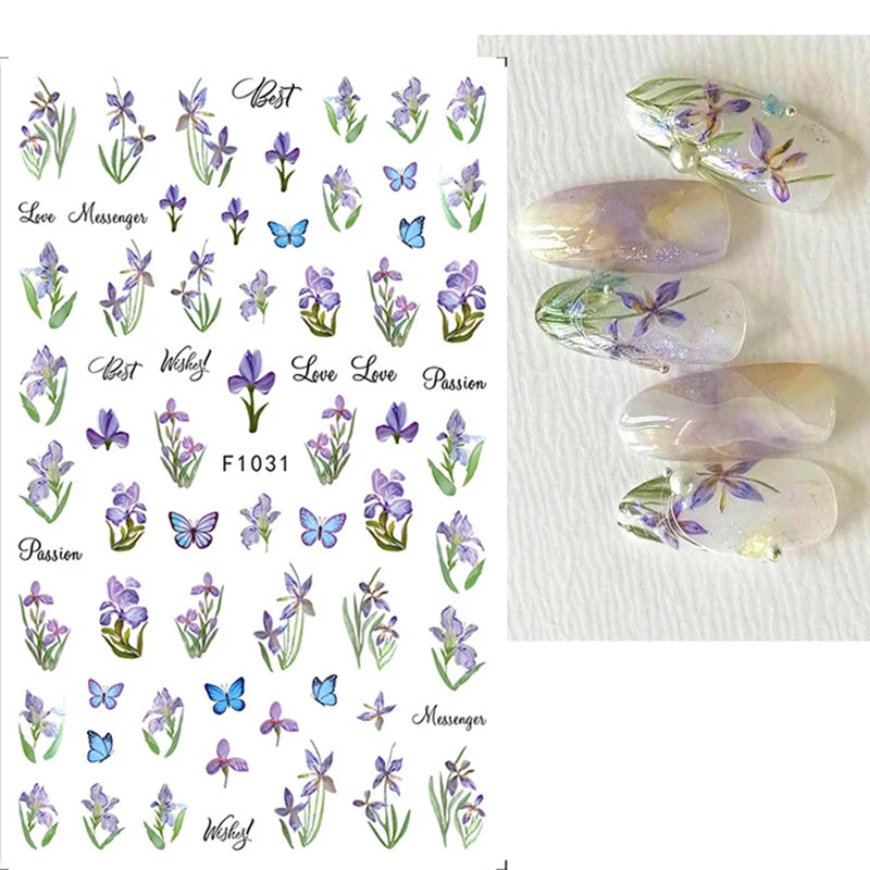3D Floral & Butterfly Nail Art Stickers Decals