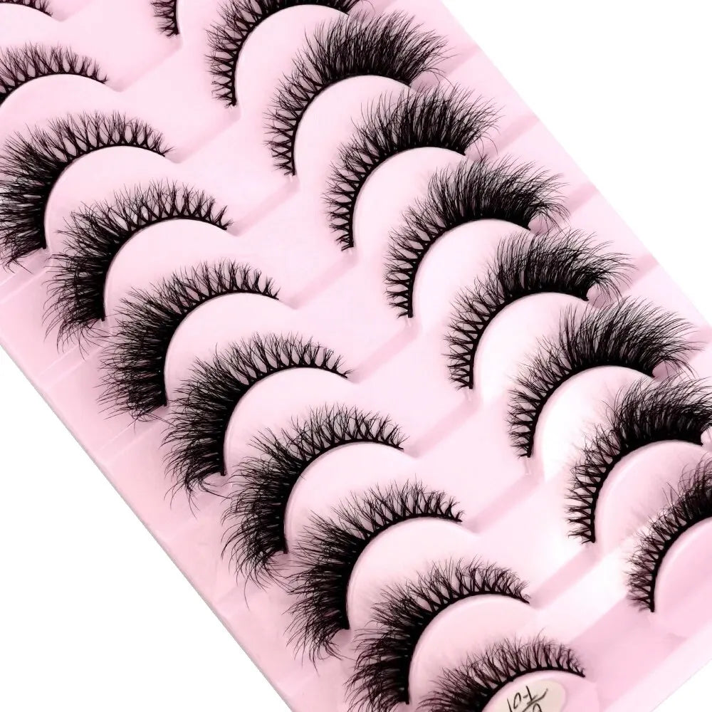 Cat Eye Wispy Mink Lashes – 10 Pairs, Natural Fluffy Long & Short False Eyelashes