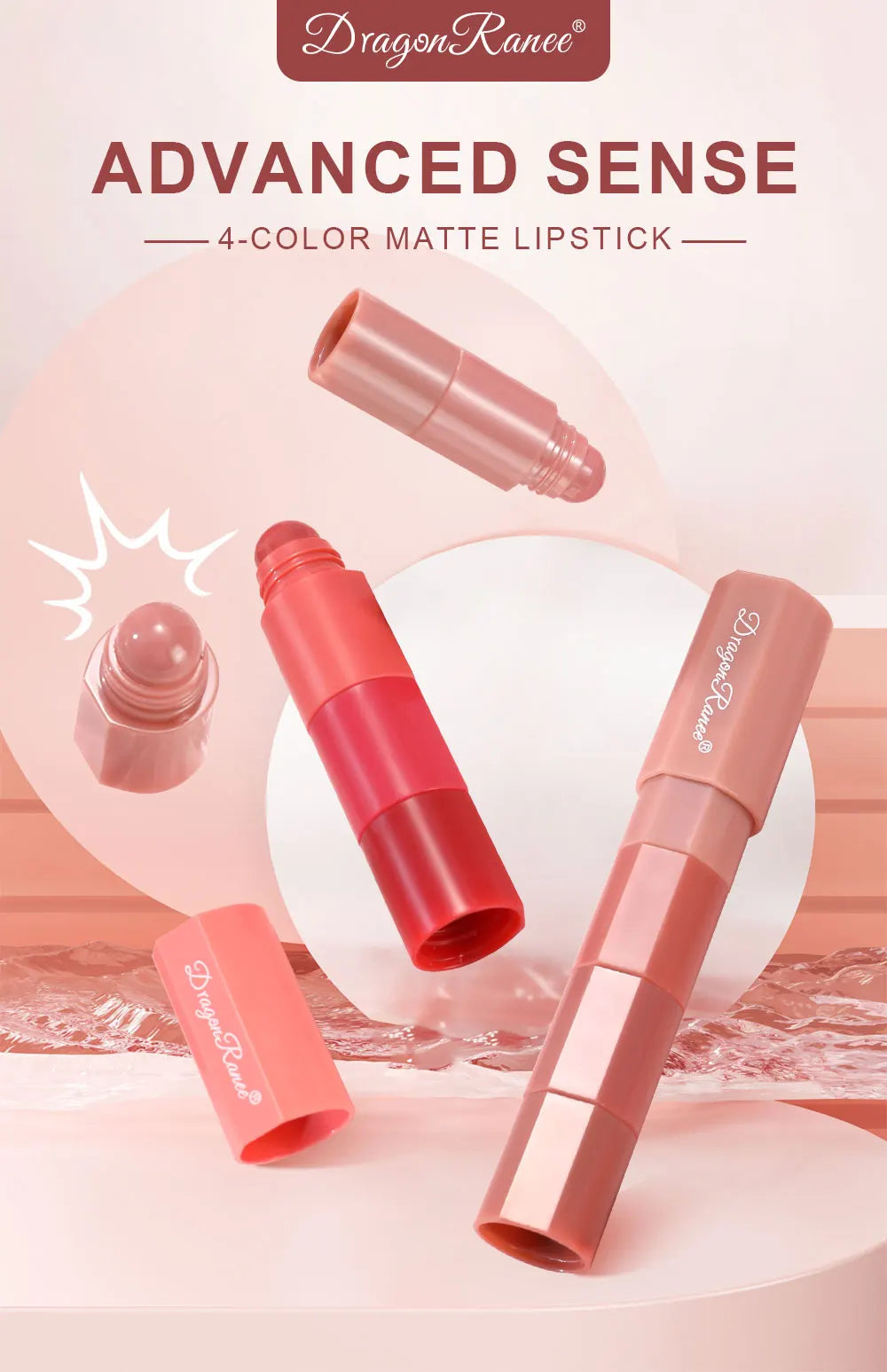 Mini 4-Color Matte Lipstick Pen – Moisturizing, Long-Lasting, Highly Pigmented