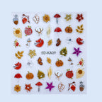 5D Metallic Autumn Nail Stickers – Leaves, Pumpkin & Fox Decals
