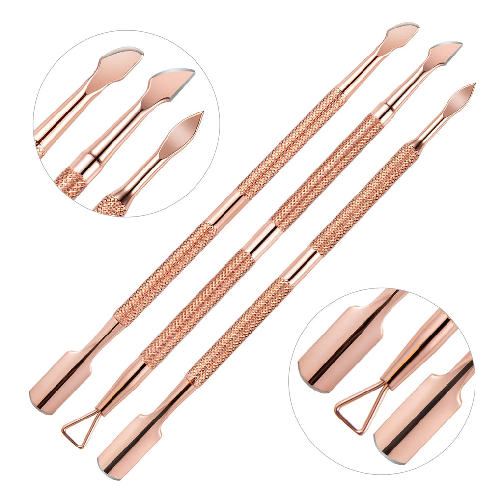 1/3pcs Double-Ended Stainless Steel Cuticle Pusher Set – Dead Skin Remover & Cuticle Scissors, 4pcs Rose Gold Manicure Tools
