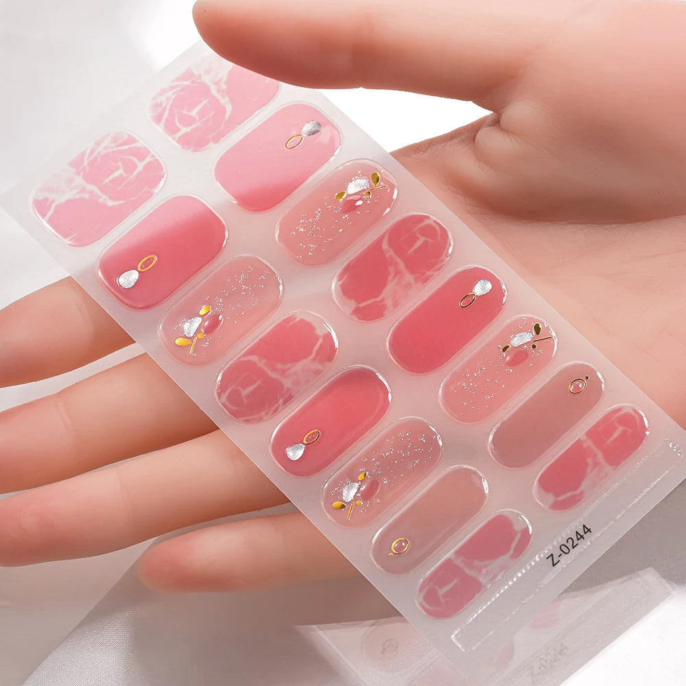 Dopamine Color 5-Sheet Nail Sticker Set – 80 Tips, 3D Foil & Line Full-Cover Wraps