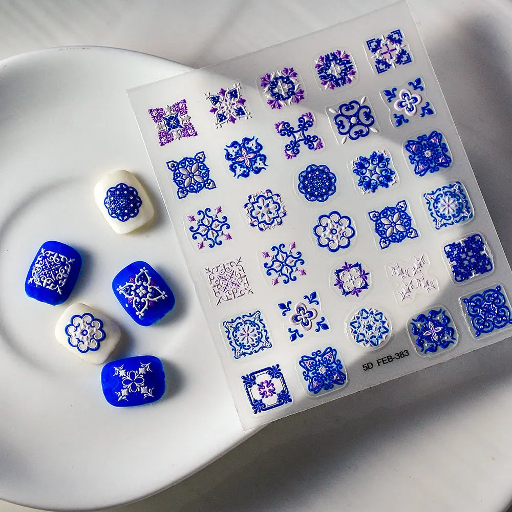 5D Bohemian Nail Stickers – Hand-Painted Ethnic Baroque Decals