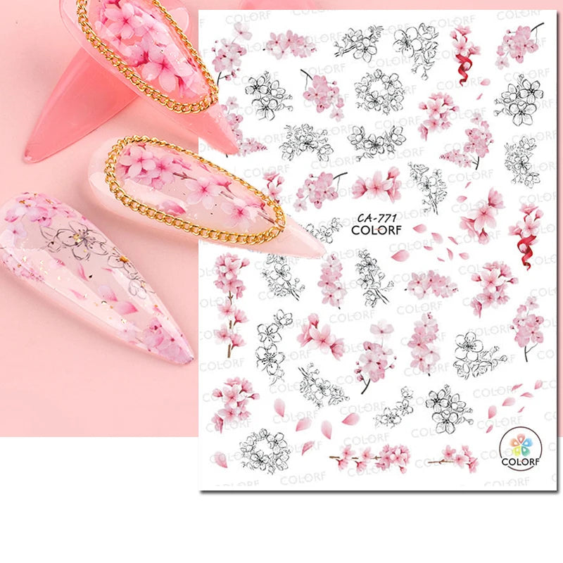 3D Butterfly & Flower Nail Art Stickers – Blue & Purple Decals for Manicure