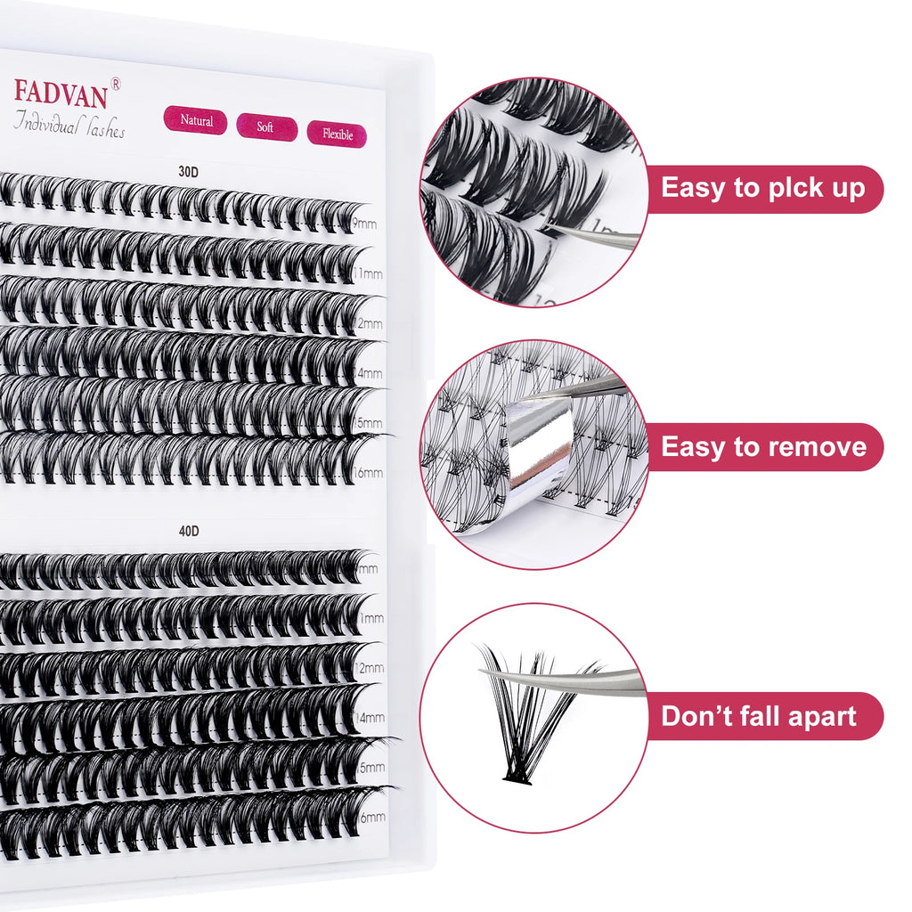 DIY Cluster Lashes Bundle – 30D/40D Soft Mink Individual Lashes