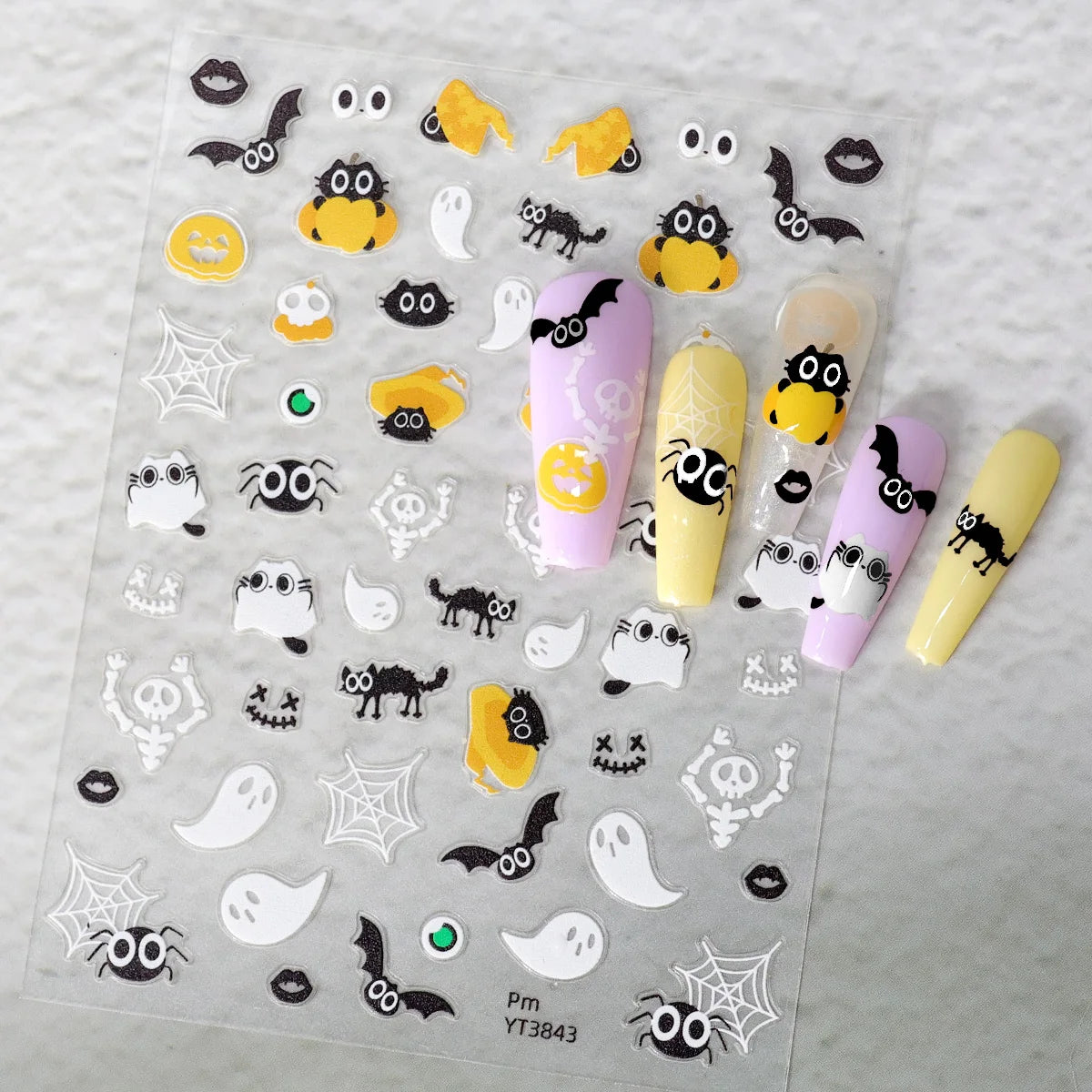3pcs Halloween Nail Stickers – Pumpkin & Bat 3D Decals