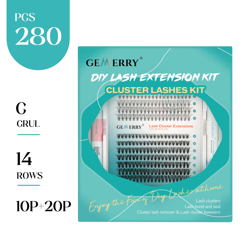DIY Lash Extension Kit – 280 Clusters with Bond, Seal, Remover & Tweezers (40/50 Pack)