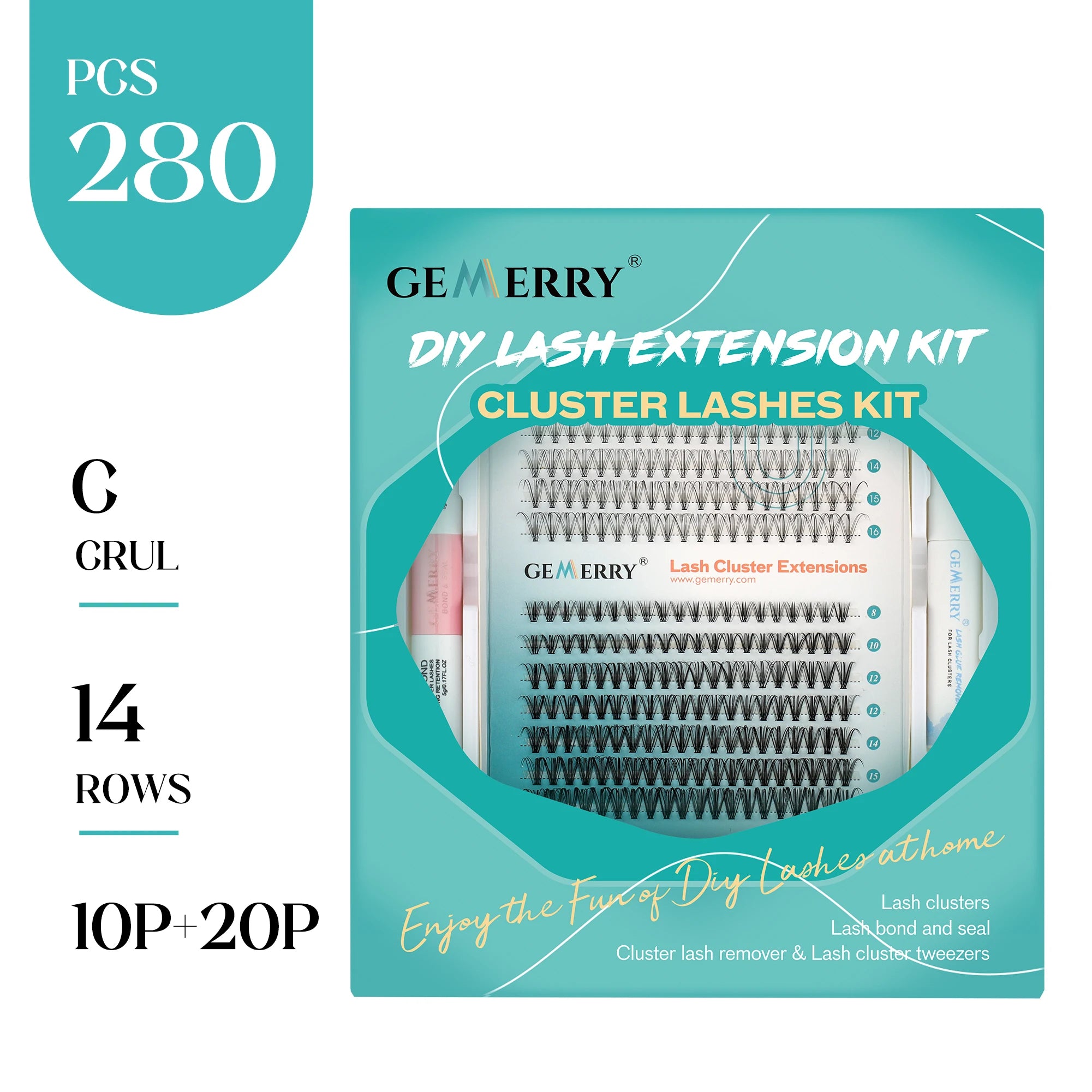DIY Lash Extension Kit – 280 Clusters with Bond, Seal, Remover & Tweezers (40/50 Pack)