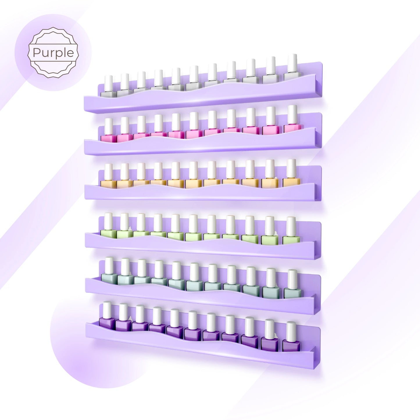 Light Pink Acrylic Nail Polish Wall Rack – 6 Pack Organizer Shelf Set