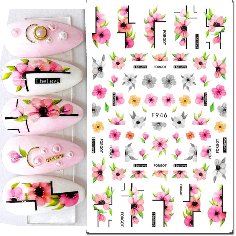 3D Floral & Butterfly Nail Art Stickers Decals