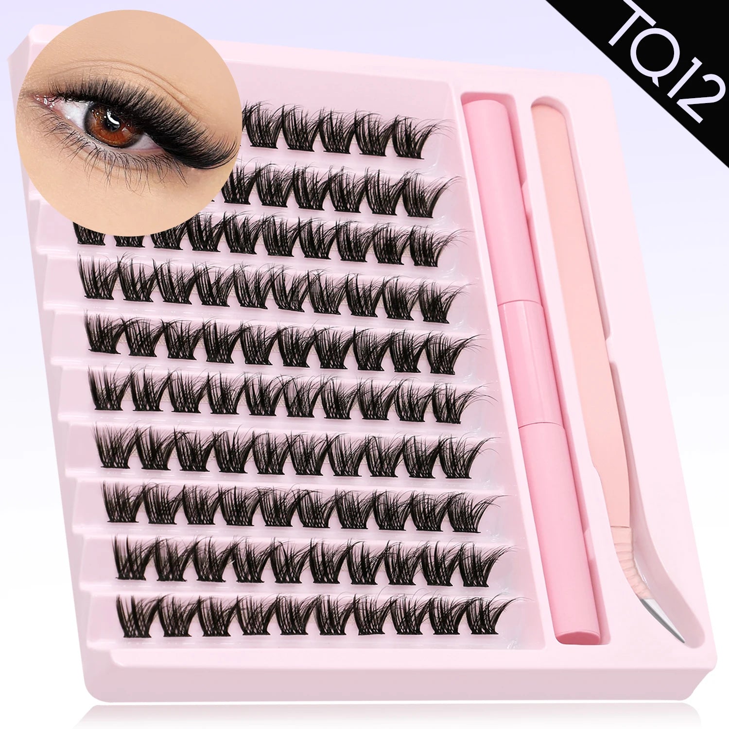 DIY Eyelash Cluster Extension Kit with Tweezers & Waterproof Lash Bond