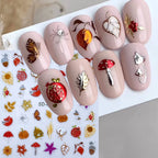 5D Metallic Autumn Nail Stickers – Leaves, Pumpkin & Fox Decals