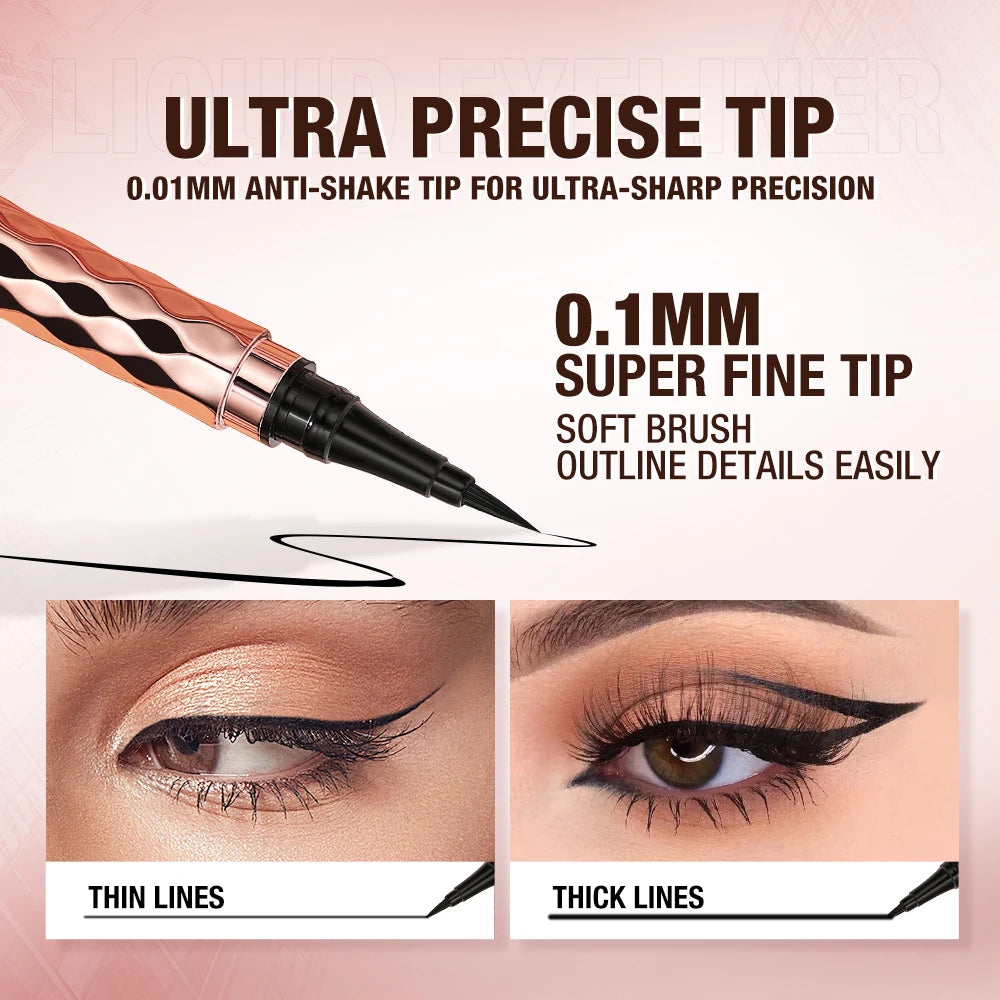 Ultra-Fine Waterproof Liquid Eyeliner Pencil – 12-Hour Smudge-Proof, Quick-Dry Black Liner for Precision Wings & Arrows